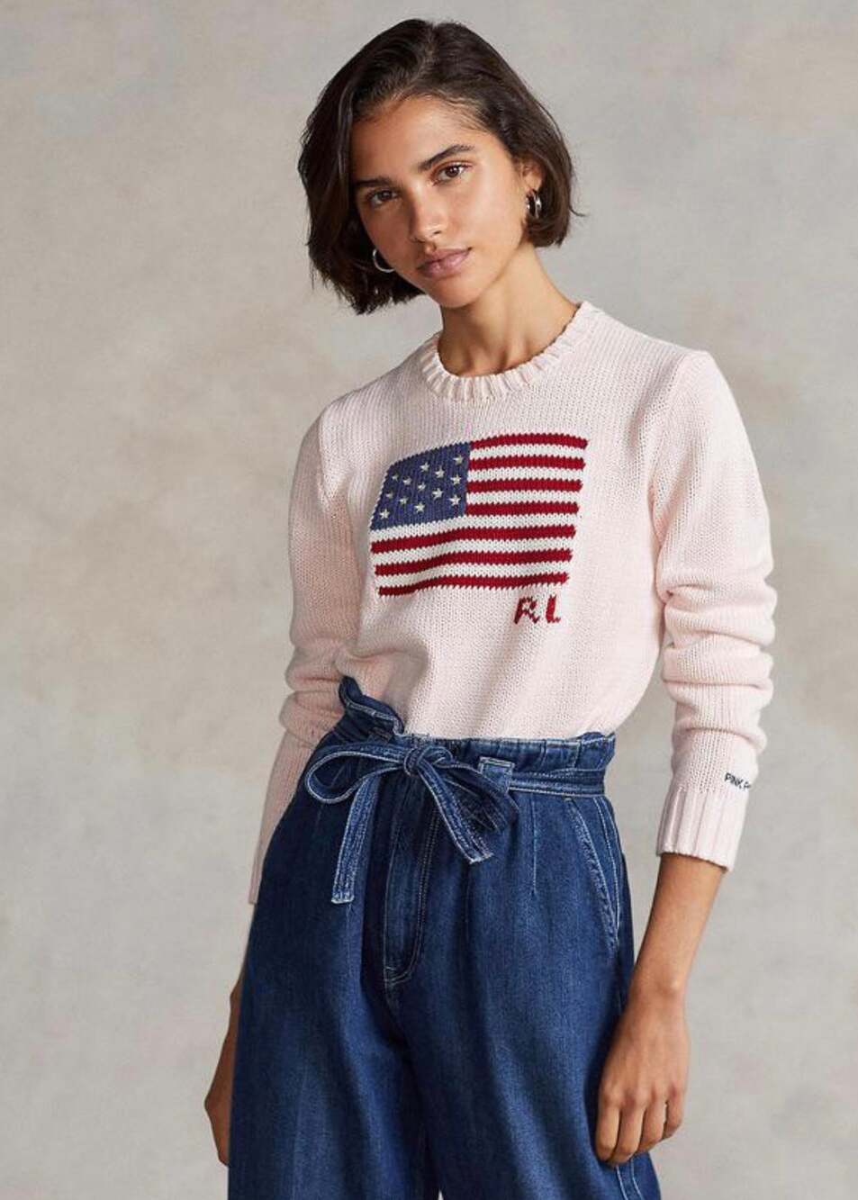Ralph Lauren Pink Pony Flag Cotton Sweater in Love Pink Size Medium